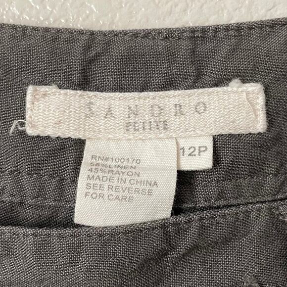 Sandro Pants Womens Size 12 Petite Brown Linen Blend Straight Leg Drawstring - Picture 10 of 11